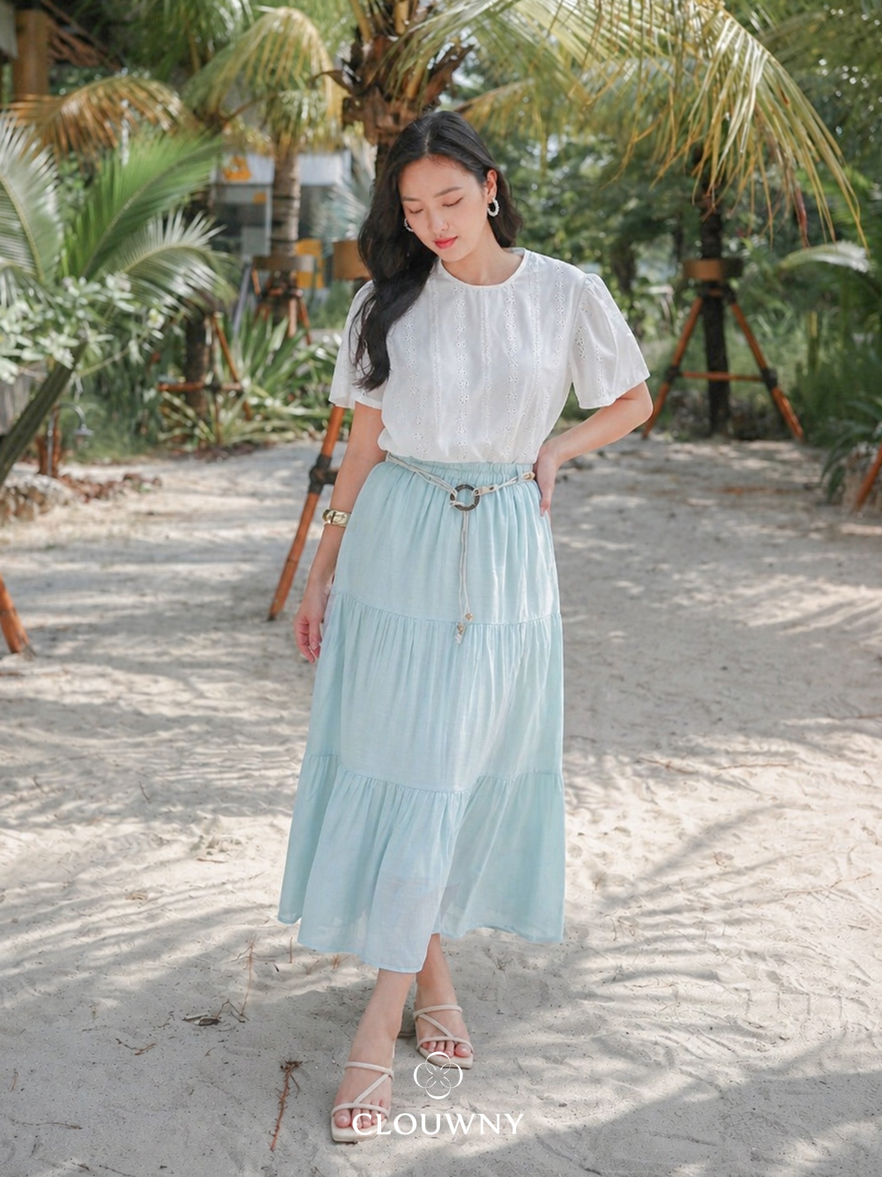 Summer Maxi Linen Skirt - Mint